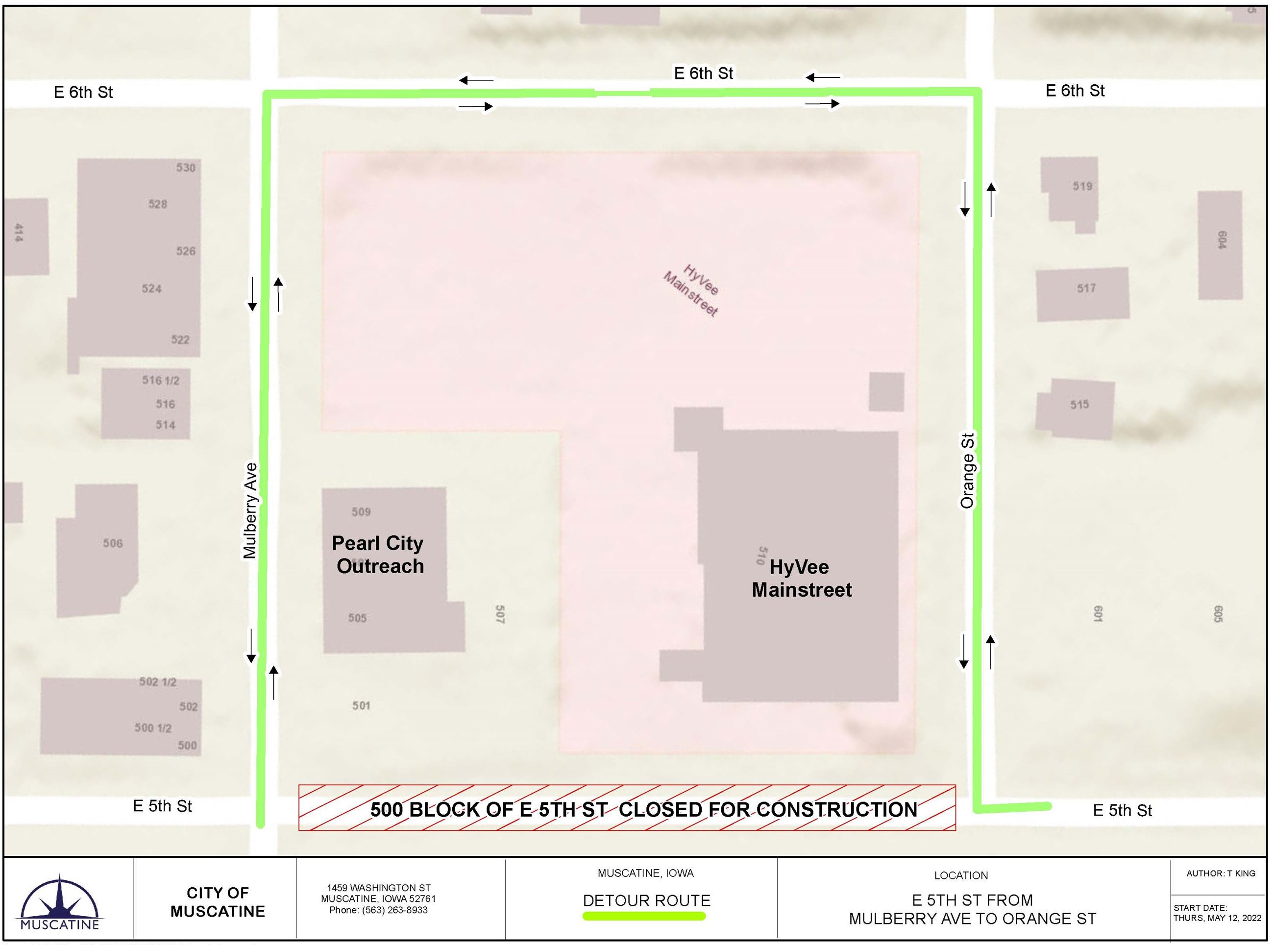 Detour Map for East 5th closure from Mulberry to Orange (JPG)